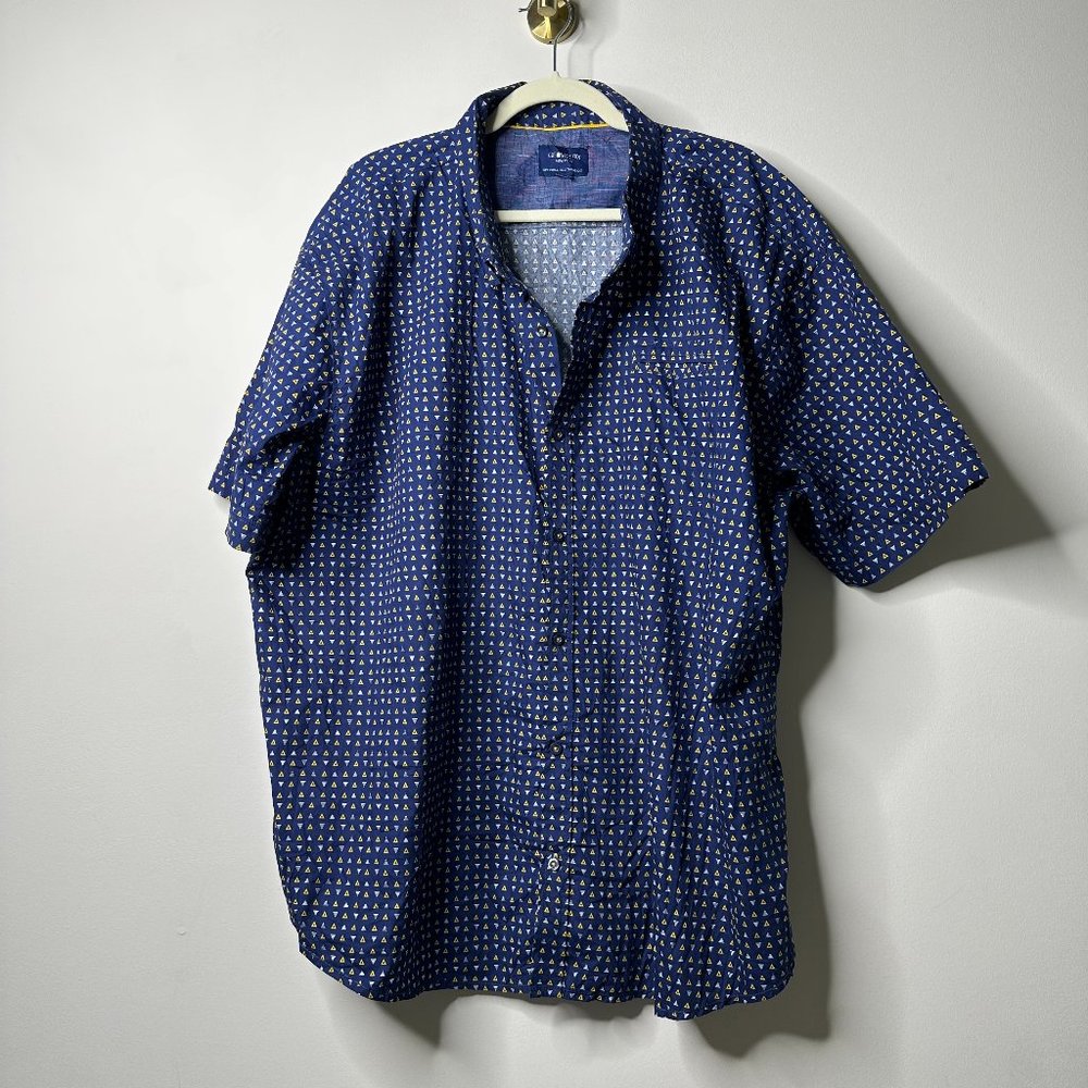 Geometrix Blue Short Sleeve Patterned Button Front Shirt Men's 4XL